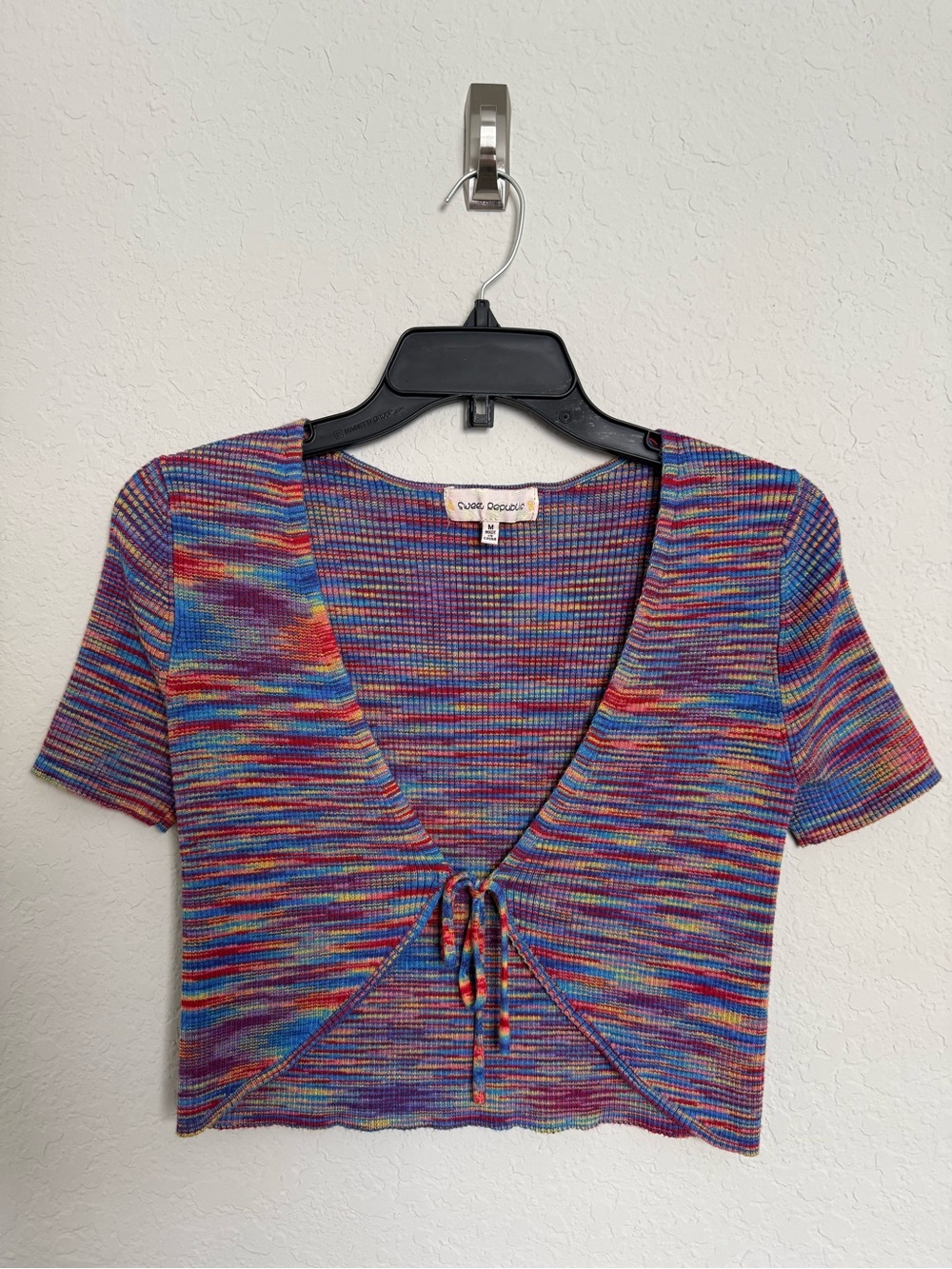 Sweet Republic Multicolor Knit Tie Front Crop Top Size Med Y2K Festival Hippie